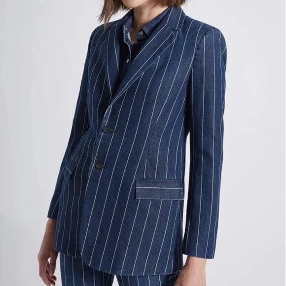 Current Elliott Blue Indigo Denim White Stripe Blazer 1 - Picture 2 of 12